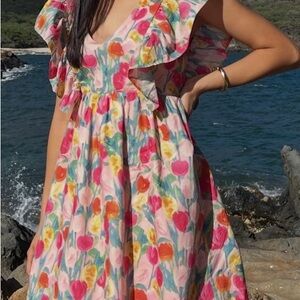 TCEC Floral Ruffle Dress - Pink and Red